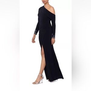 BEIS Black One-Shoulder Long Sleeve Dress